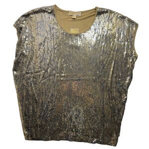 Michael Kors Gold Silver Sparkle Sleeveless Tank-Top Shirt VTG Woman's Size L
